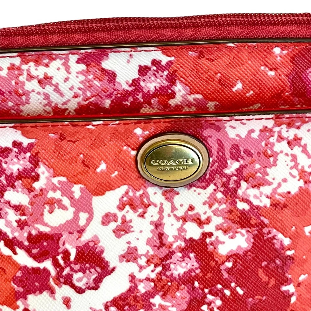 Coach Vintage Pink White Orange Red Coated Canvas/Leather Mini Wristlet/Clutch
